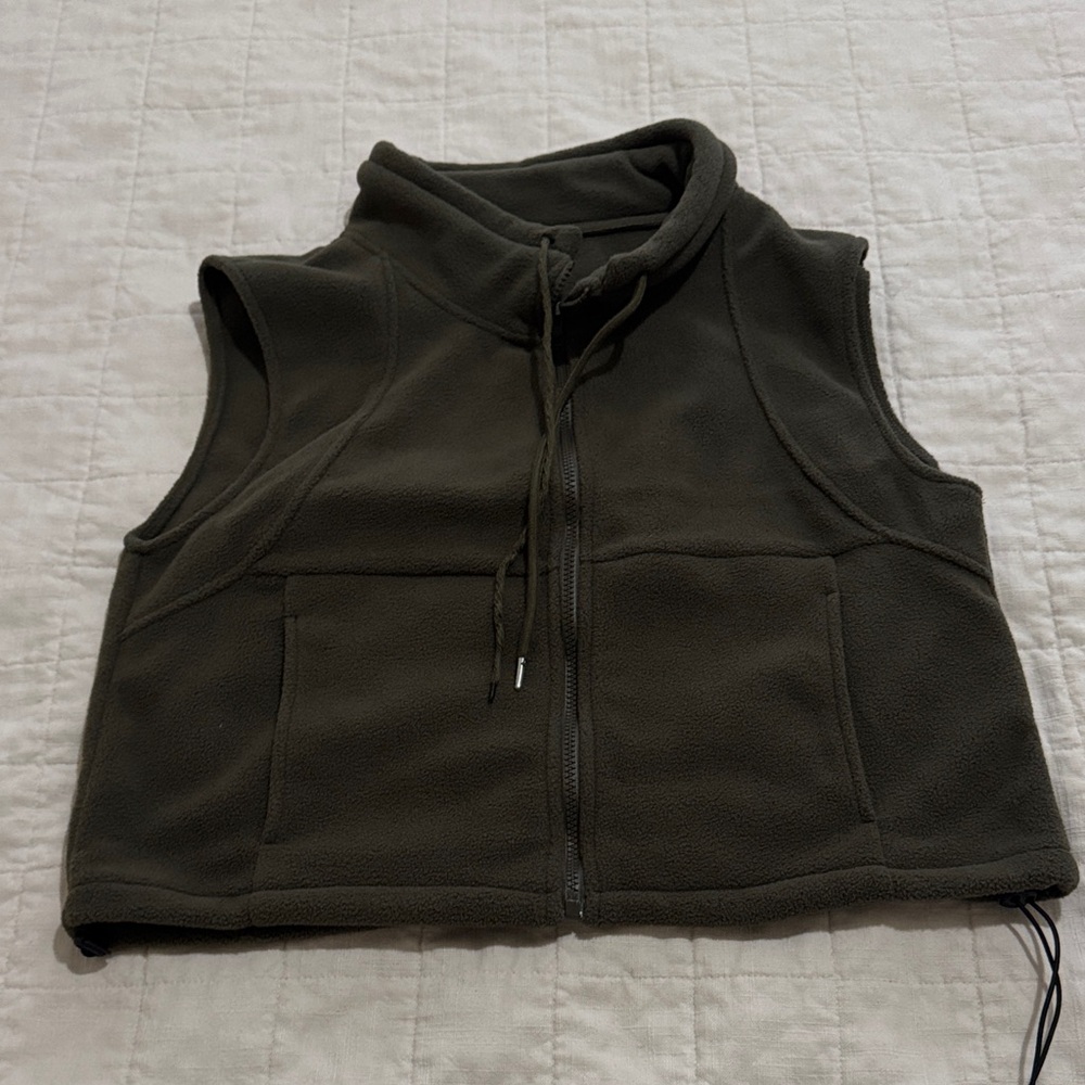Sleeveless Fleece Vest in Olive Green